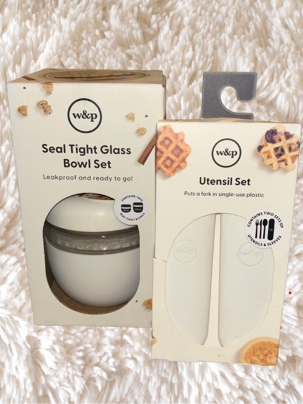 w&p Cream Seal Tight Glass Bowl & Utensil Set - Leakproof Storage